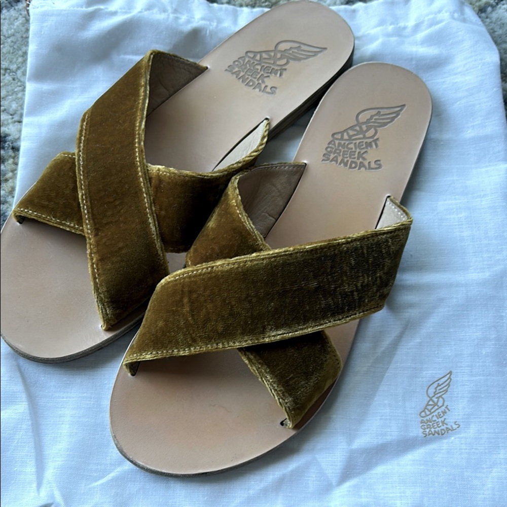 Ancient Greek Sandals marigold Crossover Slide Sandals
